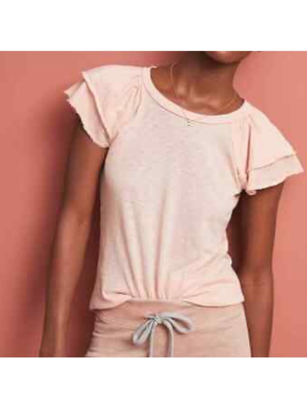Anthropologie Sundry Flutter Sleeve Top Light Pink Ruffle Sleeve Size Large NWT